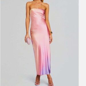 NWOT SER.O.YA CERITH SILK STRAPLESS MIDI DRESS SUNSET TIE DYE